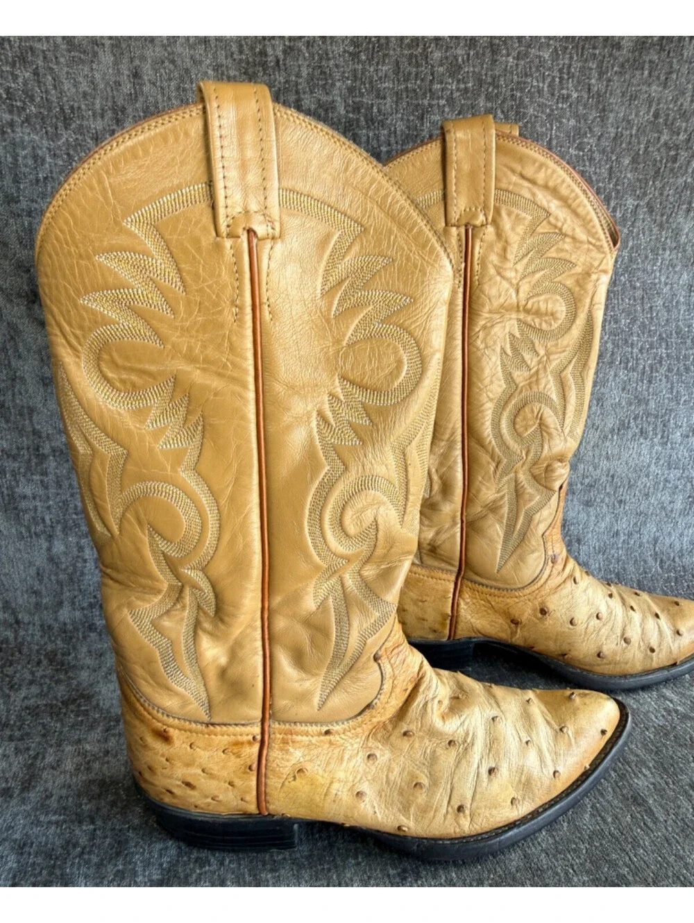 Mens Sz 7.5 Fort Walker VTG Full Quill Ostrich Cowboy Boots Tan Mens Pointed Toe